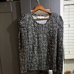 LOFT Black and White Floral Blouse